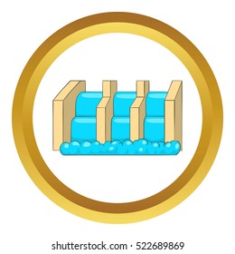 Power station vector icon in golden circle, cartoon style isolated on white background