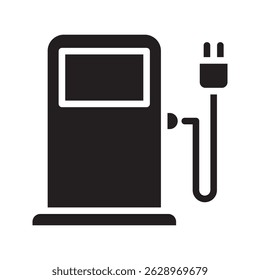 Power Station for Vehicle Car Lines and Silhouette Icons. Charger with Plug for Auto Electric Power Symbol. Charging Station for Electric Car