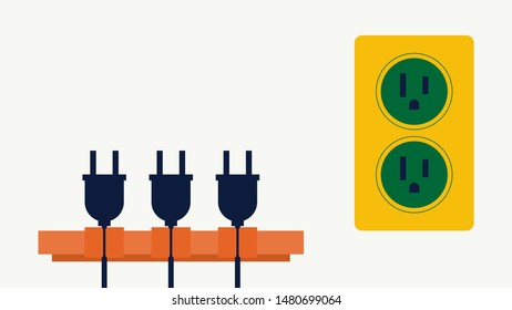 Power strip cord storage safety socket for use, flat design style.