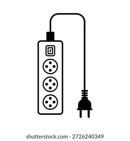 Régua de energia com plugue e cabo elétricos