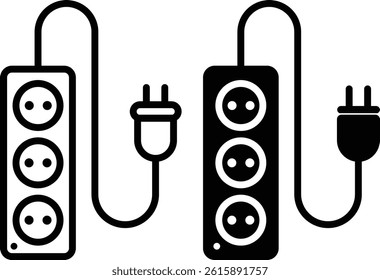 power strip energy conservation line icon set. power strip energy conservation sign. black design in trendy style. isolated contour symbol illustration
