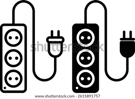 power strip energy conservation line icon set. power strip energy conservation sign. black design in trendy style. isolated contour symbol illustration
