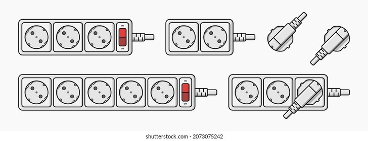 power strip extension cord outlet plug type f vector flat illustration