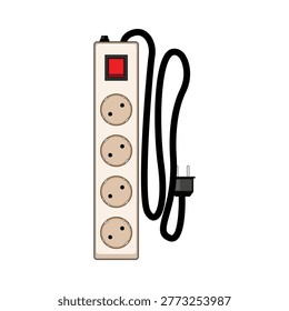 Power strip with four outlets and a red onoff switch on a white background, ideal for managing multiple electronic devices and expanding household power connections