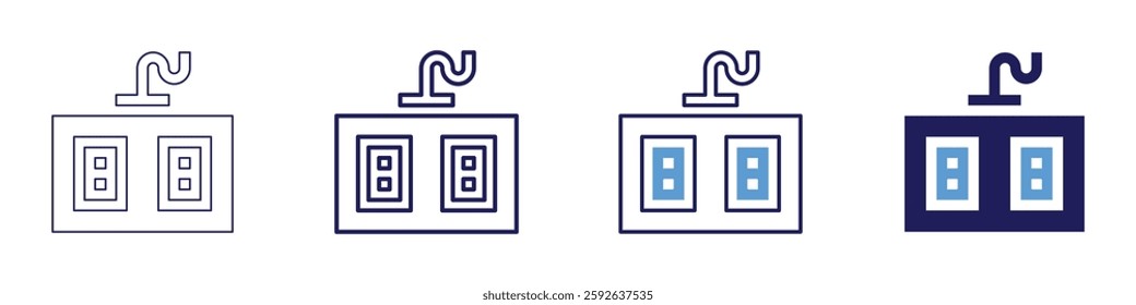 Power strip icon in 4 different styles. Thin Line, Line, Bold Line, Duotone. Duotone style. Editable stroke.