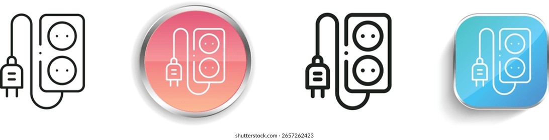 Netzteilsymbol. Design mit dünnen Linien, regelmäßigen Linien und Schaltflächen einzeln auf weißem Hintergrund