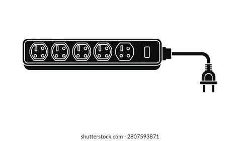 Power strip with multiple outlets and attached plug black silhouette powerstrip