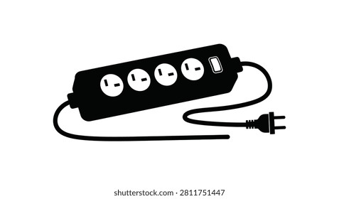 Power strip with outlets and cord black silhouette