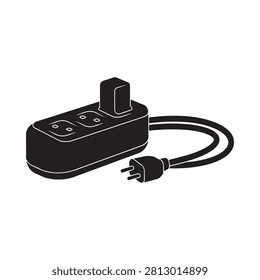 Power Strip Silhouette With Plug Black And White Graphic
