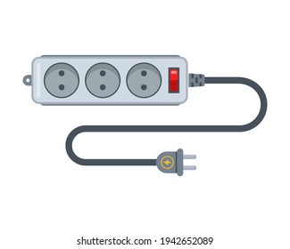 Power strip for supplying electricity through an outlet. flat vector illustration isolated on white background.