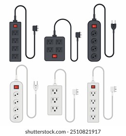 Power strips vector cartoon set isolated on a white background.