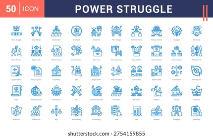 Power Struggle Icon Set. Blue vector icons collection.