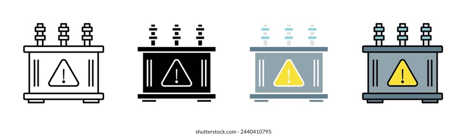 Power Substation Transformer Icons. Electricity Distribution Symbol Set