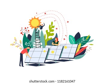 Power of sun solar batteries alternative energy vector