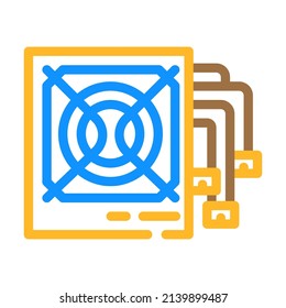 Vektorgrafik des Netzteil-Computerfarbbildes Stromversorgungs-Computerzeichen. einzelne Symbolillustration