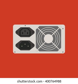 Power supply icon on the red background. Vector illustration