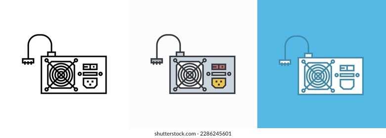 Power Supply Icon Vector Illustration, The design highlights the versatility and importance of power supply technology in various applications, from personal computing to industrial automation