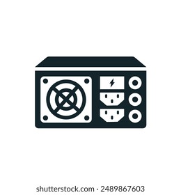Netzteil-Symbol: Eine Vektorillustration in Schwarzweiß, vollständig ausgefüllt dargestellt.