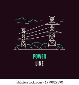 Power supply line, logo or icon design. Flat style line art illustration on dark background.