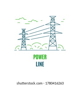 Power supply line, logo or icon design. Flat style line art illustration isolated on white background.