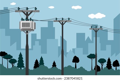 Power supply lines with transformer on the pole