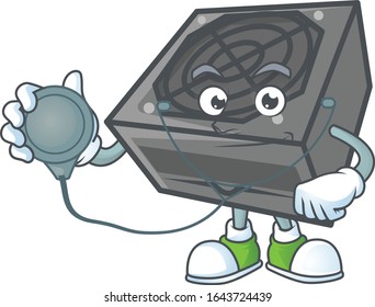 Power supply unit black color mascot icon design as a Doctor working costume with tools