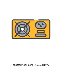 Power supply unit flat icon, vector sign, pc computer power supply colorful pictogram isolated on white. Symbol, logo illustration. Flat style design