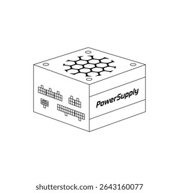 Unidade de fonte de alimentação ATX totalmente modular em ilustração vetorial de contorno, projetado para esquemas técnicos, infográficos ou conteúdo eletrônico mínimo.