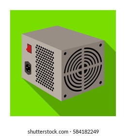Power supply unit icon in flat style isolated on white background. Personal computer accessories symbol stock vector illustration.