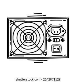 Power Supply Unit Part of Computer and Hardware Hand Drawn Icon Set Vector.
