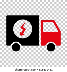 Power Supply Van EPS vector pictograph. Illustration style is flat iconic bicolor intensive red and black symbol on chess transparent background.