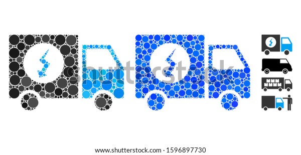 Power supply van mosaic of\
small circles in different sizes and color tinges, based on power\
supply van icon. Vector small circles are grouped into blue\
collage.