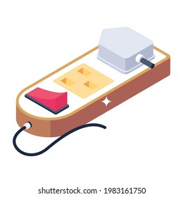 Power supply via extension cord isometric icon