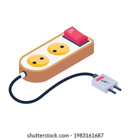 Power supply via extension lead isometric icon