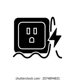 Power Surge Black Glyph Icon. Brief Overvoltage Spikes. Unexpected Electricity Flow Interruption. Equipment Damage. Electrical Fire Risk. Silhouette Symbol On White Space. Vector Isolated Illustration