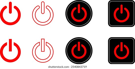 Power Switch Button Icon Set - Turn On and Off Computer Buttons, Start and Shutdown Flat Power Symbols - Vector Illustration for Web and App Interfaces. power button set. turn on and off switch vector