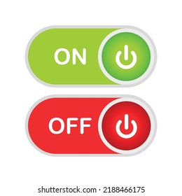 Power switch button with turn on off icons and shut down symbols in round buttons. On and off push button on white background