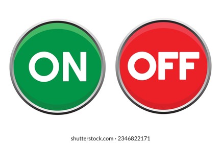 Power switch button with turn on off icons and shut down symbols in round buttons. On and off push button on white background.