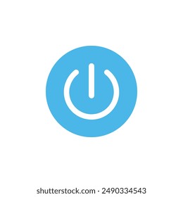 Power switch button with turn on off icons. Start and shutdown computer button. Blue flat icon on white background. Vector illustration.