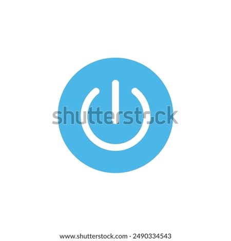 Power switch button with turn on off icons. Start and shutdown computer button. Blue flat icon on white background. Vector illustration.