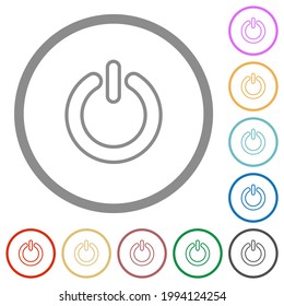 Conmutador de alimentación iconos de color plano en contornos redondos sobre fondo blanco