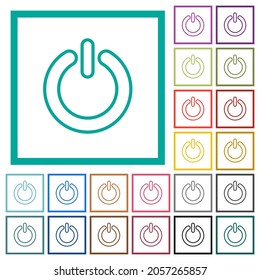 Power switch flat color icons with quadrant frames on white background