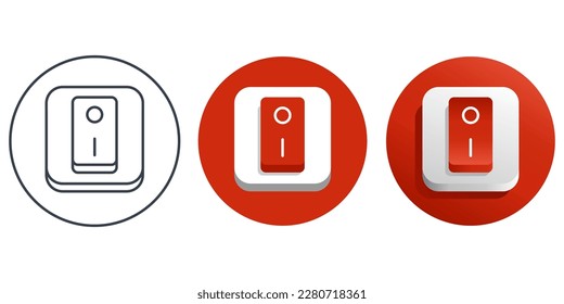 Power Switch icon in 3 versions - color, flat, outline. Turn On or Off