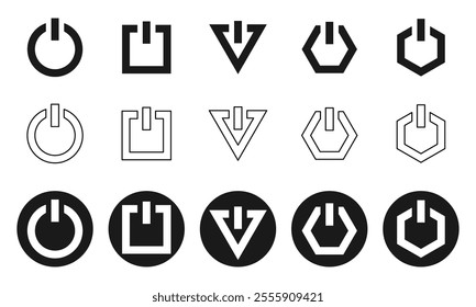 Power switch icon set power switch in different shape vector illustration isolated on white background.