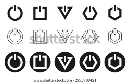 Power switch icon set power switch in different shape vector illustration isolated on white background.