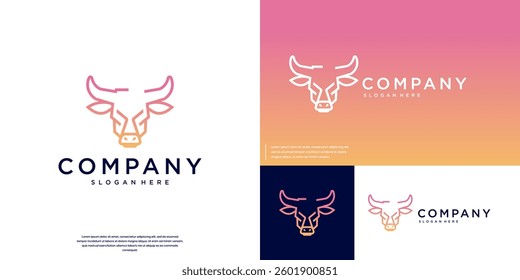 Power symbol with bull head shape, long horns, vector graphic template.