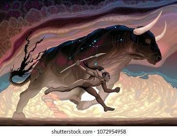 The power of Taurus. Vector zodiacal conceptual illustration