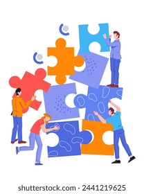 Power of teamwork in business and  effective brainstorming and cooperation concept. Marketing strategies. Strong partnerships and collaboration of  team and partners, flat vector illustration isolated