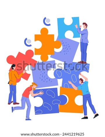 Power of teamwork in business and  effective brainstorming and cooperation concept. Marketing strategies. Strong partnerships and collaboration of  team and partners, flat vector illustration isolated