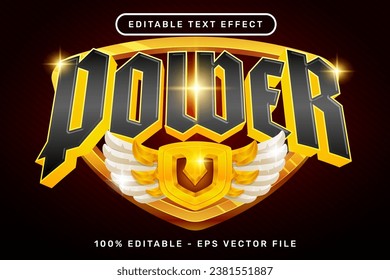 power text effect and editable text effect with wings and shield illustration